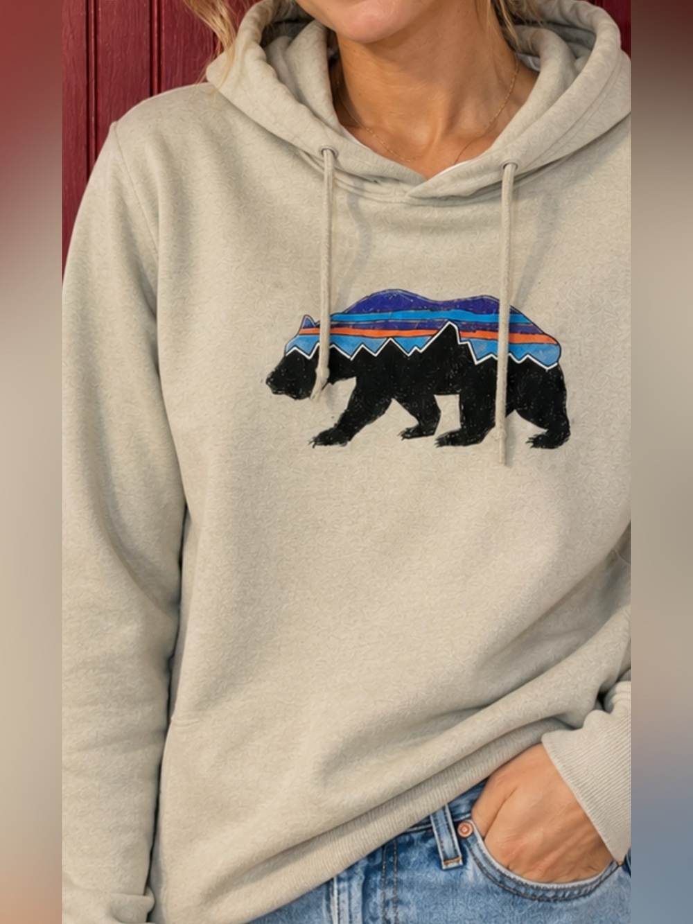Patagonia Beige Pullover Hoodie Bear S